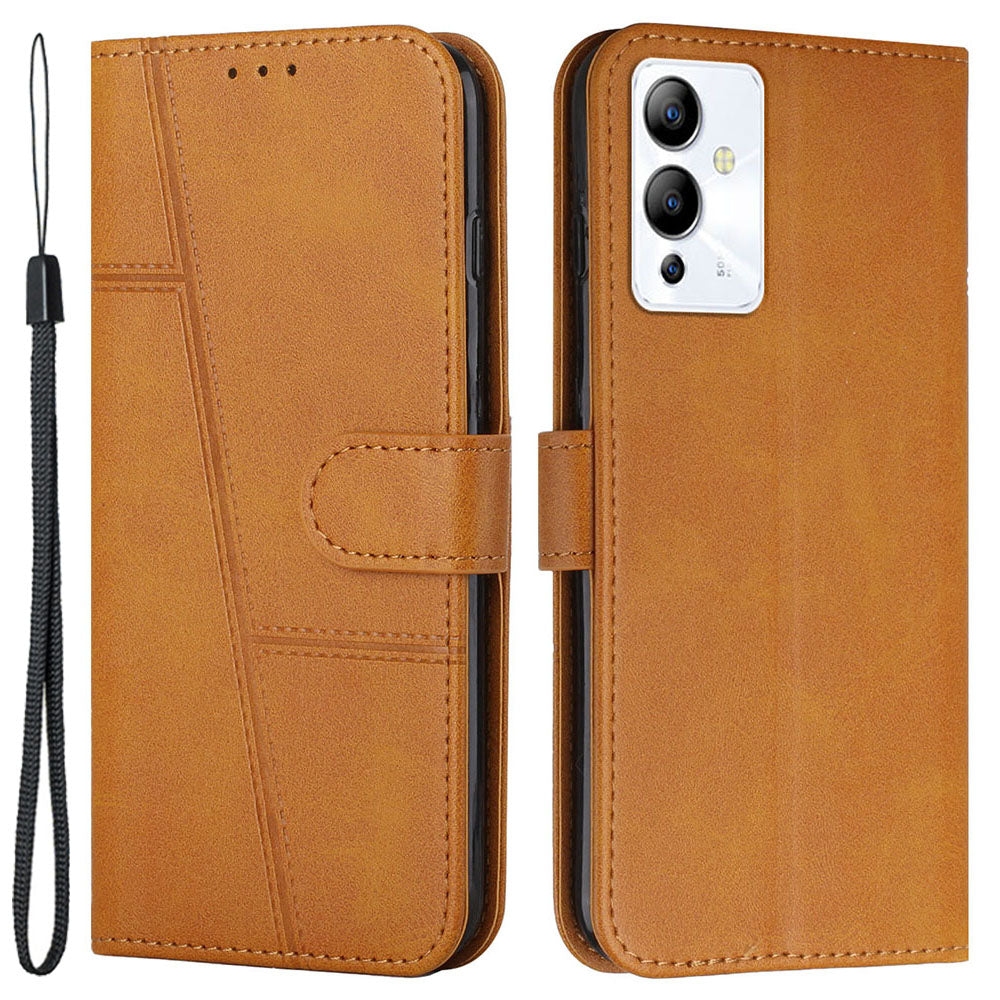 For Infinix Note 12i Stitching PU Leather Phone Cover Wallet Foldable Stand Full Protection Folio Flip Smartphone Case with Strap