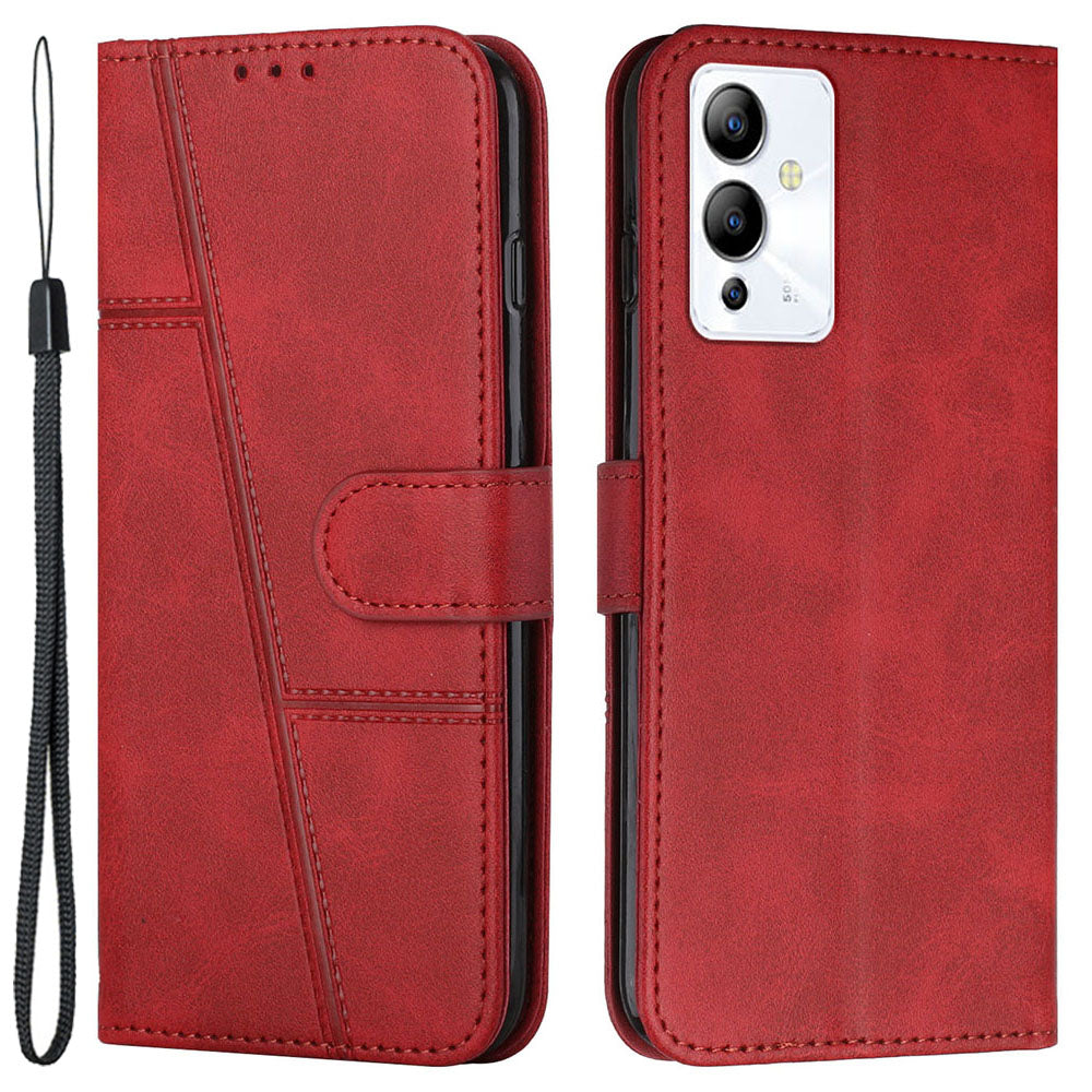 For Infinix Note 12i Stitching PU Leather Phone Cover Wallet Foldable Stand Full Protection Folio Flip Smartphone Case with Strap