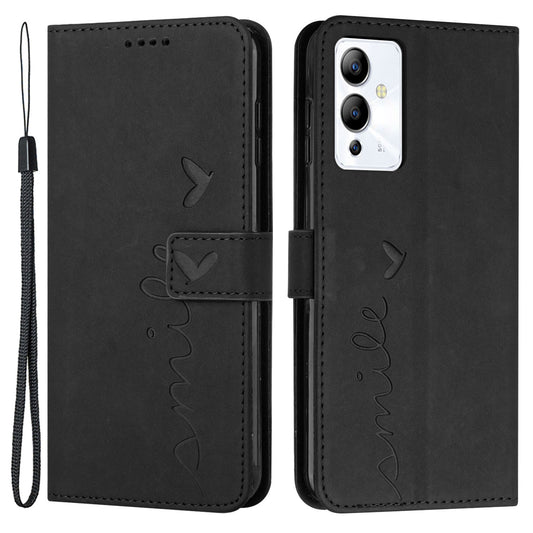 For Infinix Note 12i Heart Shape Imprinting Phone Case Skin-touch Shockproof PU Leather Wallet Stand Magnetic Clasp Cover