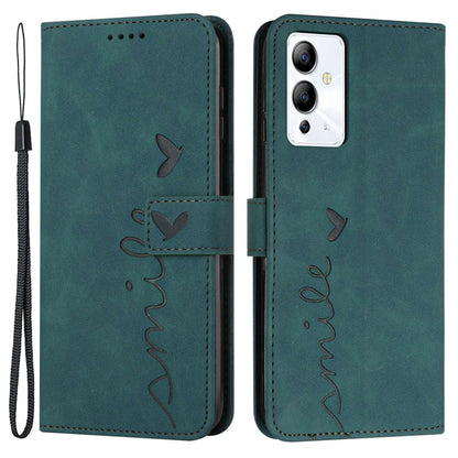 For Infinix Note 12i Heart Shape Imprinting Phone Case Skin-touch Shockproof PU Leather Wallet Stand Magnetic Clasp Cover