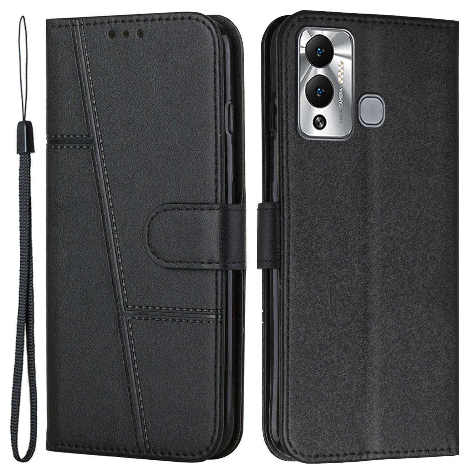 For Infinix Hot 12 Play 4G Stitching PU Leather Wallet Phone Case Magnetic Clasp Foldable Stand Cover with Strap
