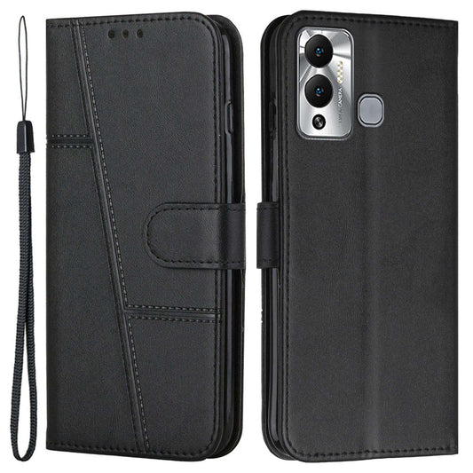 For Infinix Hot 12 Play 4G Stitching PU Leather Wallet Phone Case Magnetic Clasp Foldable Stand Cover with Strap