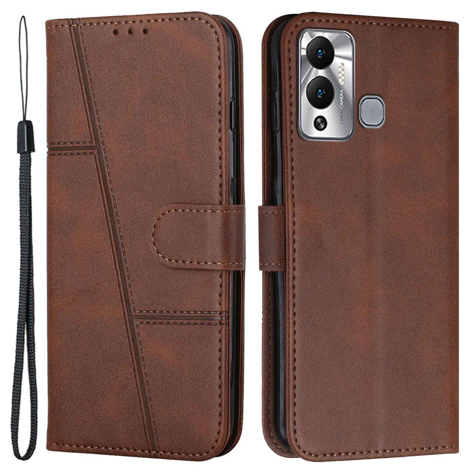 For Infinix Hot 12 Play 4G Stitching PU Leather Wallet Phone Case Magnetic Clasp Foldable Stand Cover with Strap