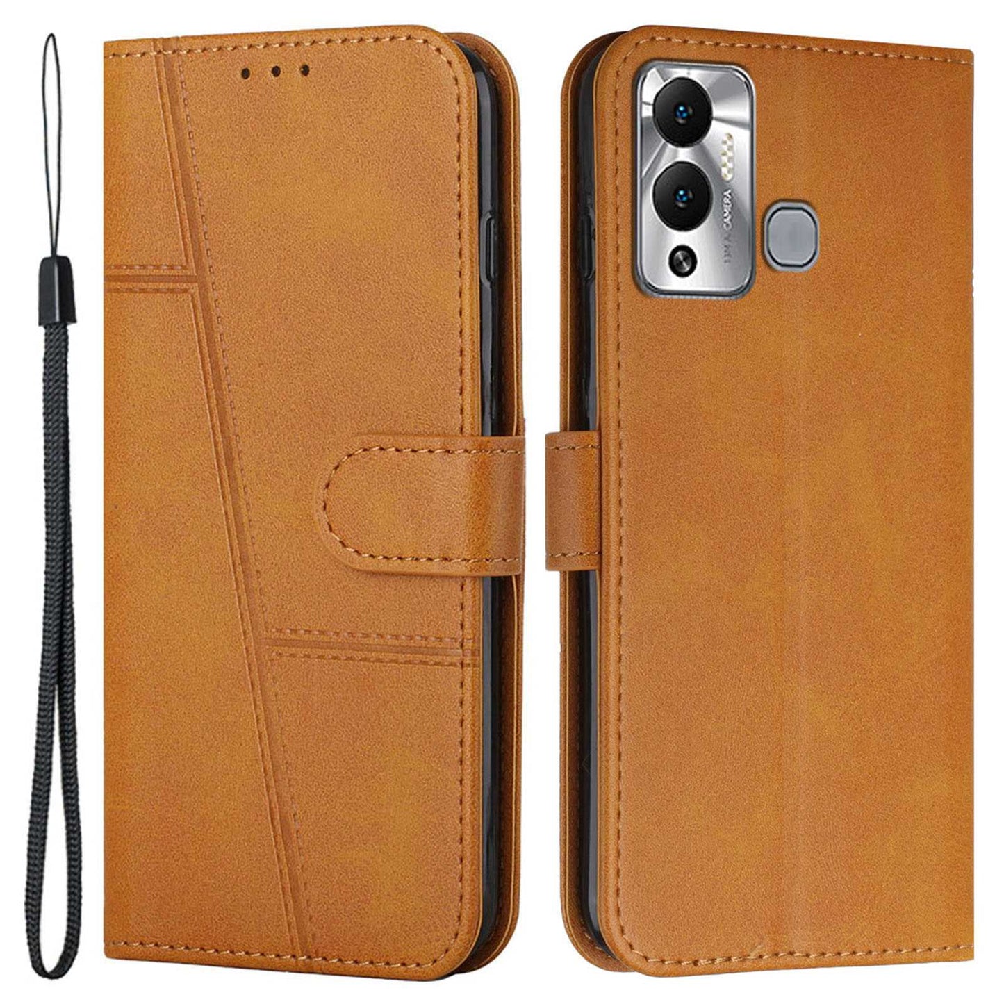 For Infinix Hot 12 Play 4G Stitching PU Leather Wallet Phone Case Magnetic Clasp Foldable Stand Cover with Strap