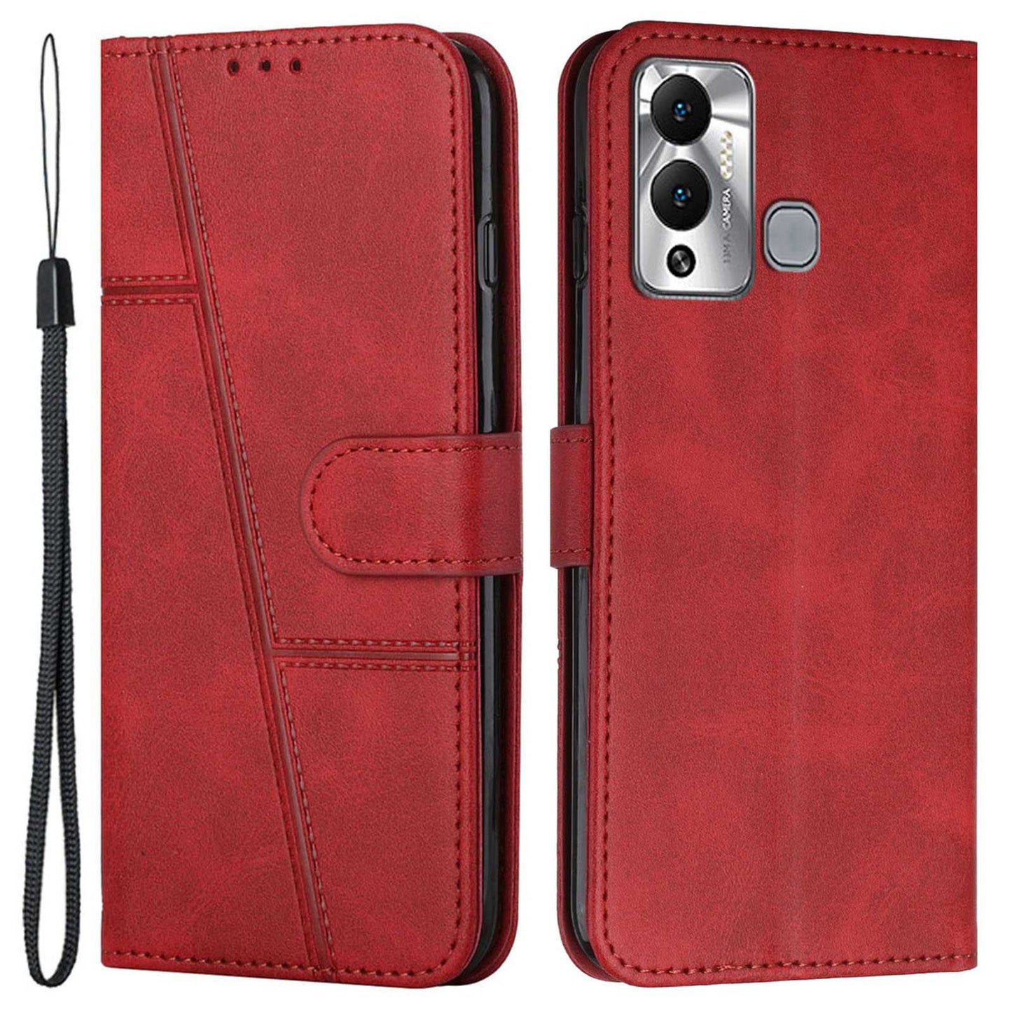 For Infinix Hot 12 Play 4G Stitching PU Leather Wallet Phone Case Magnetic Clasp Foldable Stand Cover with Strap