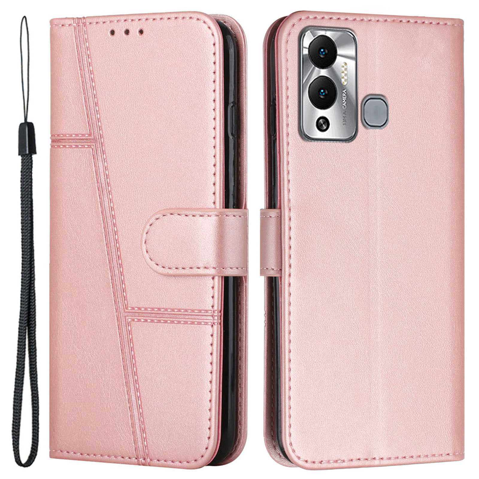 For Infinix Hot 12 Play 4G Stitching PU Leather Wallet Phone Case Magnetic Clasp Foldable Stand Cover with Strap