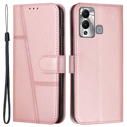 For Infinix Hot 12 Play 4G Stitching PU Leather Wallet Phone Case Magnetic Clasp Foldable Stand Cover with Strap