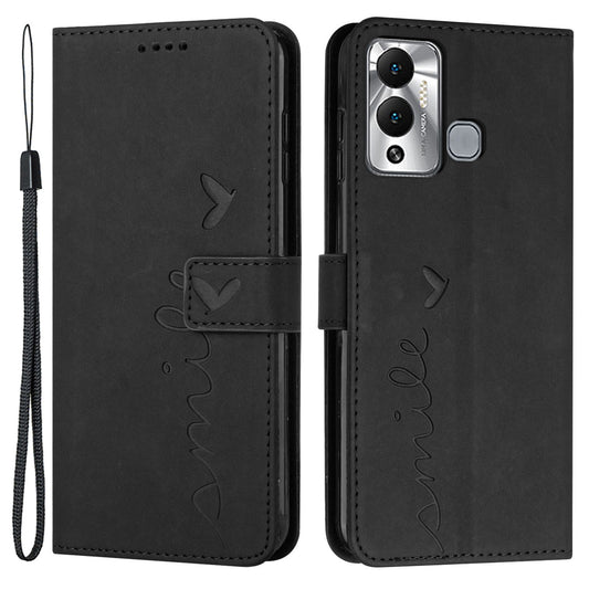 For Infinix Hot 12 Play 4G Anti-scratch PU Leather Cover Heart Shape Imprinting Phone Wallet Stand Skin-touch Feeling Case