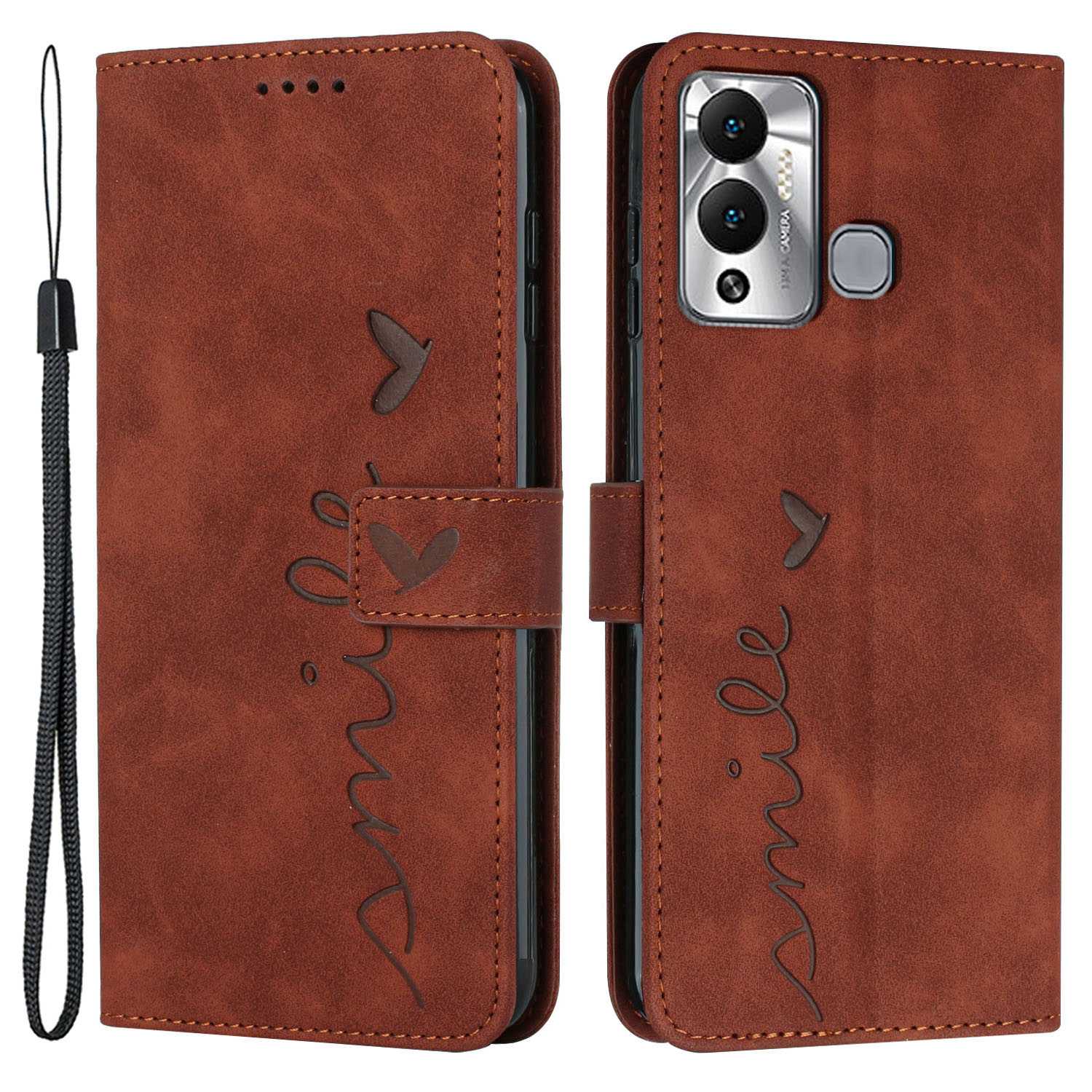 For Infinix Hot 12 Play 4G Anti-scratch PU Leather Cover Heart Shape Imprinting Phone Wallet Stand Skin-touch Feeling Case