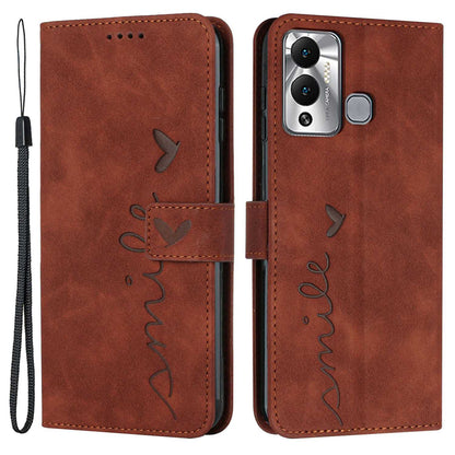 For Infinix Hot 12 Play 4G Anti-scratch PU Leather Cover Heart Shape Imprinting Phone Wallet Stand Skin-touch Feeling Case