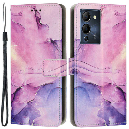 For Infinix Note 12 G96 4G Full Coverage PU Leather Flip Stand Wallet Case Marble Pattern Printing Phone Cover with Strap