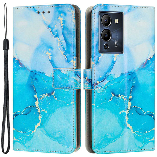 For Infinix Note 12 G96 4G Full Coverage PU Leather Flip Stand Wallet Case Marble Pattern Printing Phone Cover with Strap