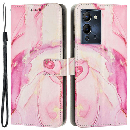 For Infinix Note 12 G96 4G Full Coverage PU Leather Flip Stand Wallet Case Marble Pattern Printing Phone Cover with Strap