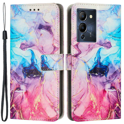 For Infinix Note 12 G96 4G Full Coverage PU Leather Flip Stand Wallet Case Marble Pattern Printing Phone Cover with Strap