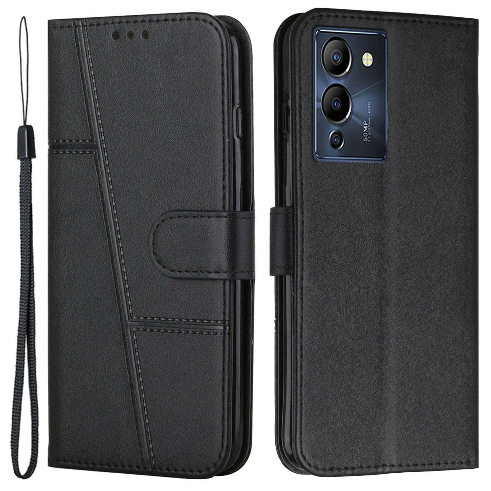 For Infinix Note 12 G96 4G Stitching PU Leather Wallet Folio Flip Phone Case Foldable Stand Shockproof Wallet Cover with Strap