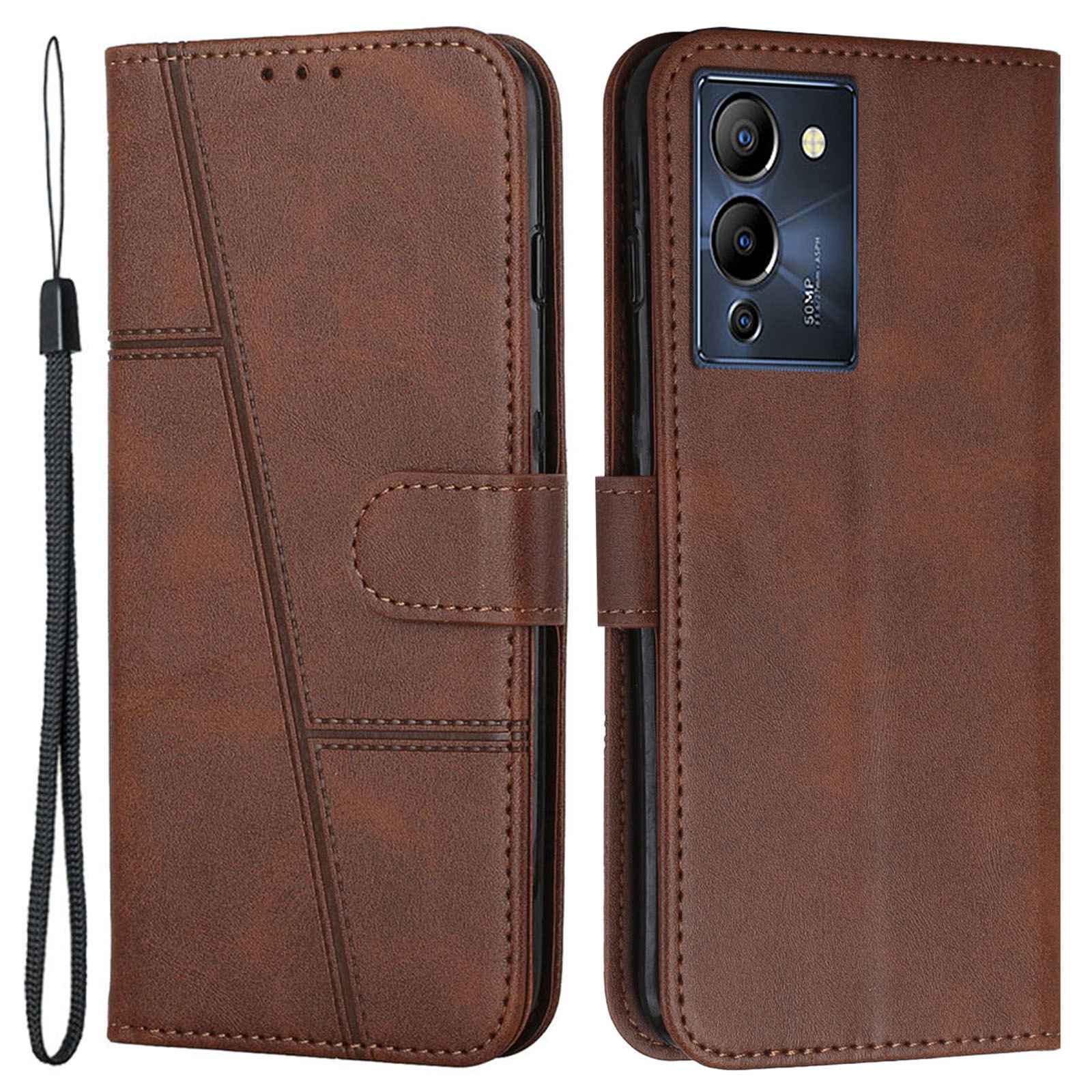 For Infinix Note 12 G96 4G Stitching PU Leather Wallet Folio Flip Phone Case Foldable Stand Shockproof Wallet Cover with Strap
