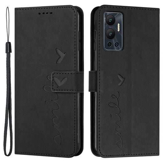 For Infinix Hot 12 4G Heart Shape Imprinting Skin-touch Phone Stand Case PU Leather Wallet Folio Flip Cover
