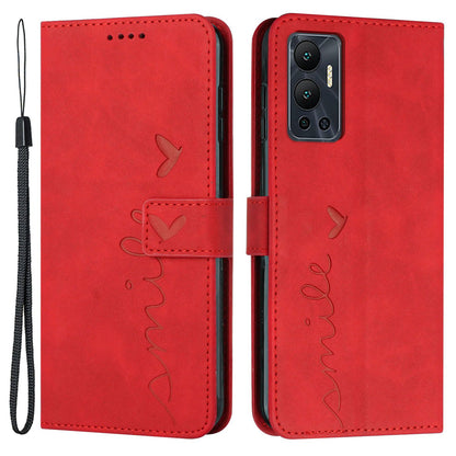 For Infinix Hot 12 4G Heart Shape Imprinting Skin-touch Phone Stand Case PU Leather Wallet Folio Flip Cover