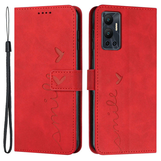 For Infinix Hot 12 4G Heart Shape Imprinting Skin-touch Phone Stand Case PU Leather Wallet Folio Flip Cover