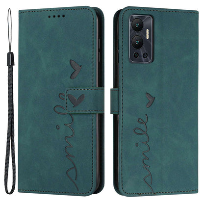 For Infinix Hot 12 4G Heart Shape Imprinting Skin-touch Phone Stand Case PU Leather Wallet Folio Flip Cover