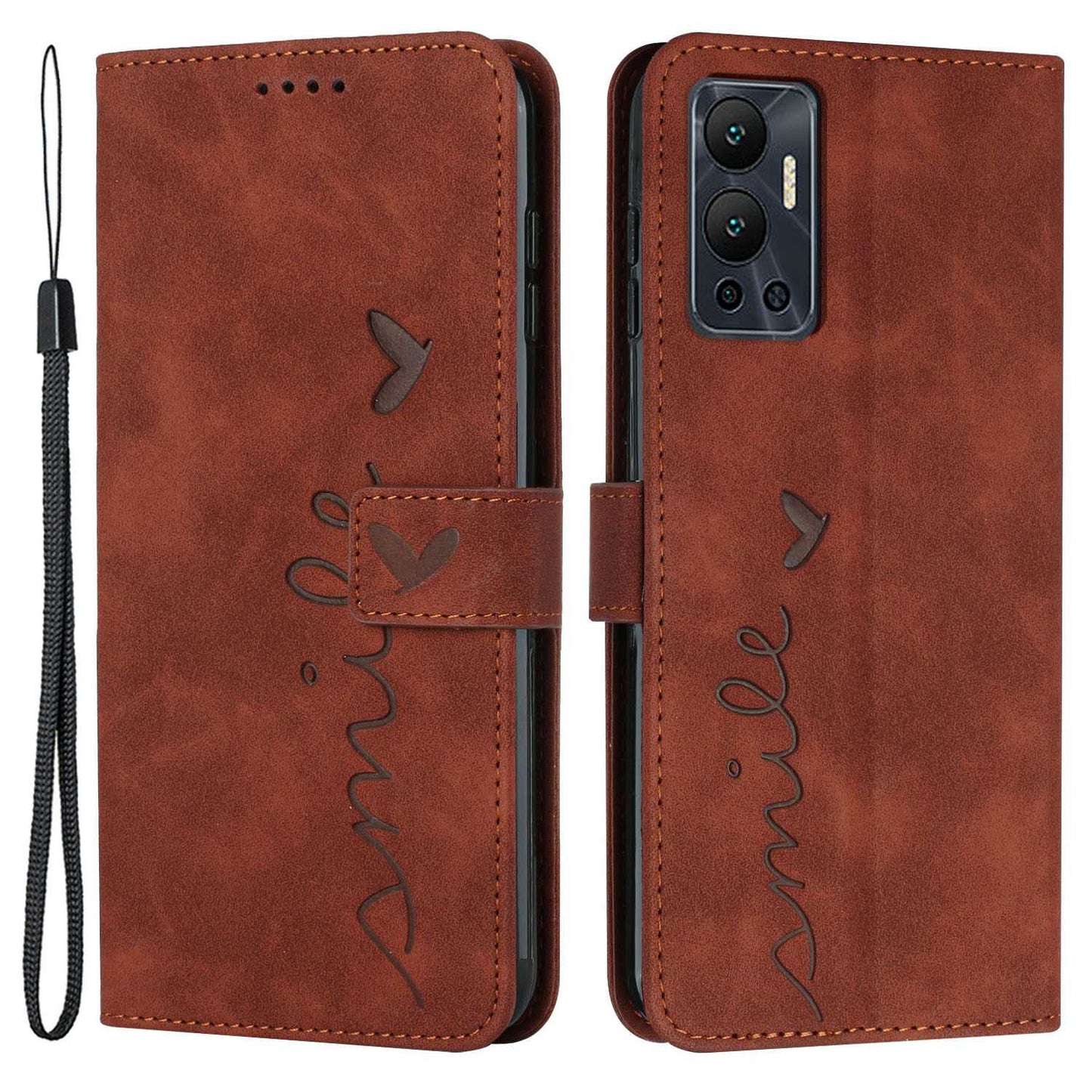 For Infinix Hot 12 4G Heart Shape Imprinting Skin-touch Phone Stand Case PU Leather Wallet Folio Flip Cover