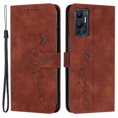 For Infinix Hot 12 4G Heart Shape Imprinting Skin-touch Phone Stand Case PU Leather Wallet Folio Flip Cover