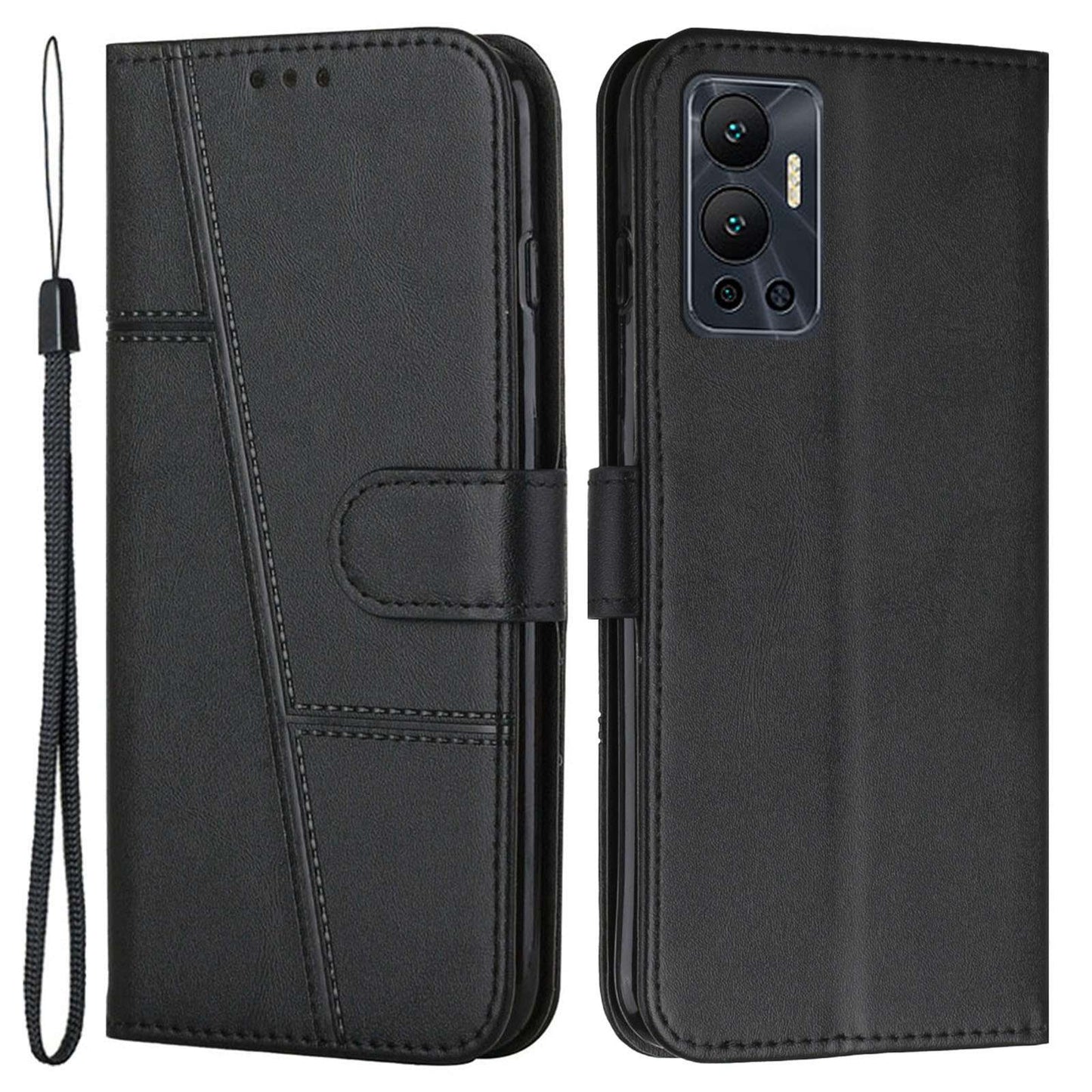 For Infinix Hot 12 4G Stand Wallet Stitching PU Leather Case Full Protection TPU Phone Cover with Strap