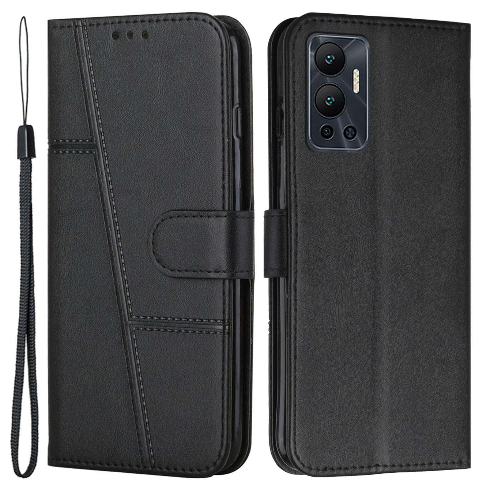 For Infinix Hot 12 4G Stand Wallet Stitching PU Leather Case Full Protection TPU Phone Cover with Strap