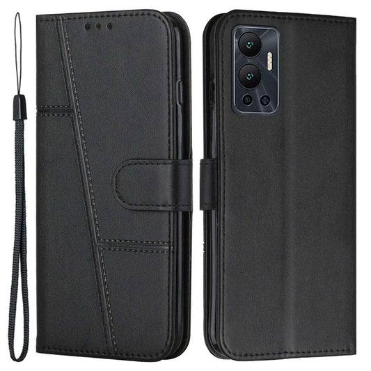 For Infinix Hot 12 4G Stand Wallet Stitching PU Leather Case Full Protection TPU Phone Cover with Strap