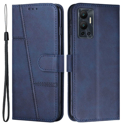 For Infinix Hot 12 4G Stand Wallet Stitching PU Leather Case Full Protection TPU Phone Cover with Strap