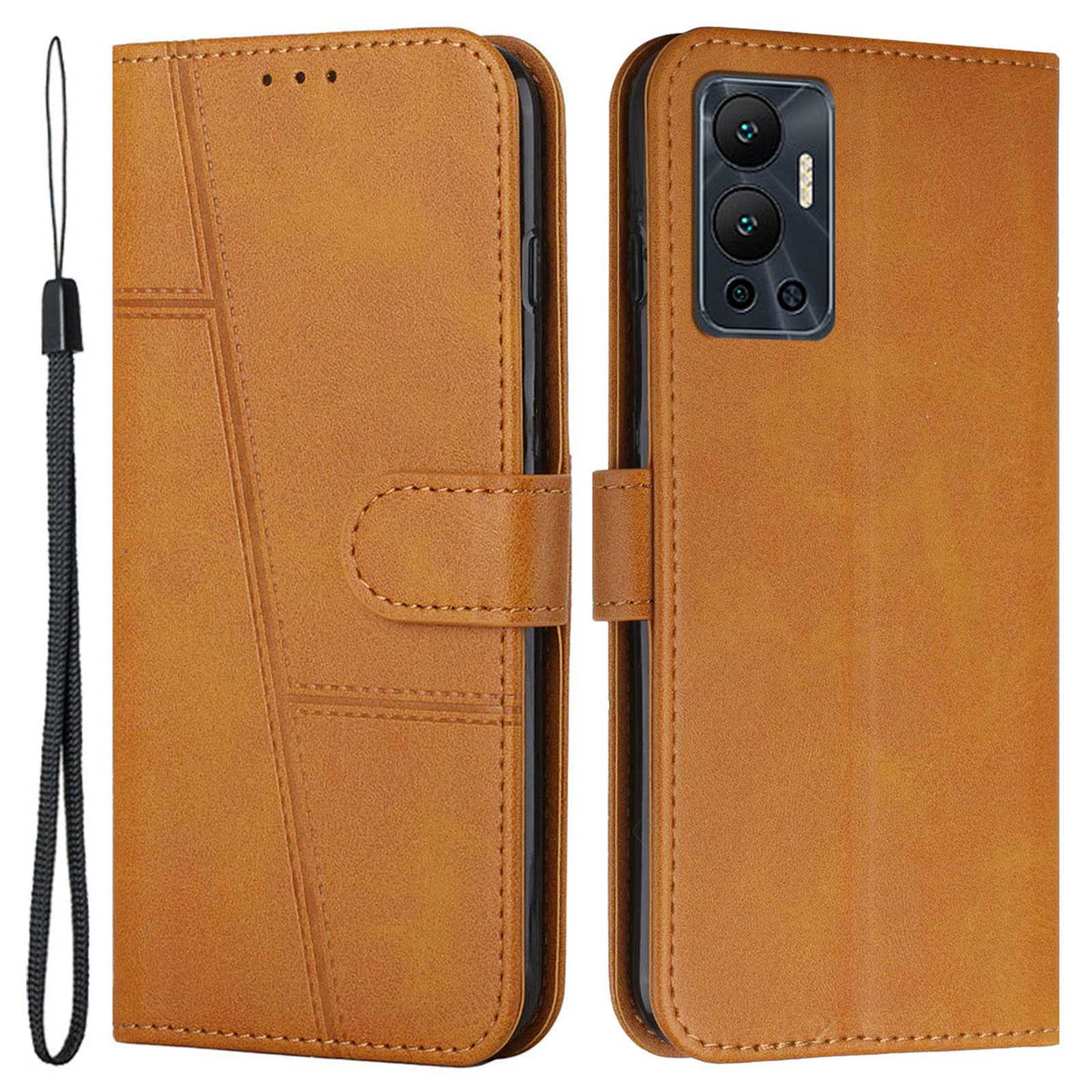 For Infinix Hot 12 4G Stand Wallet Stitching PU Leather Case Full Protection TPU Phone Cover with Strap