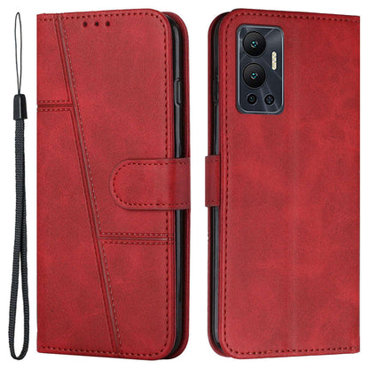 For Infinix Hot 12 4G Stand Wallet Stitching PU Leather Case Full Protection TPU Phone Cover with Strap