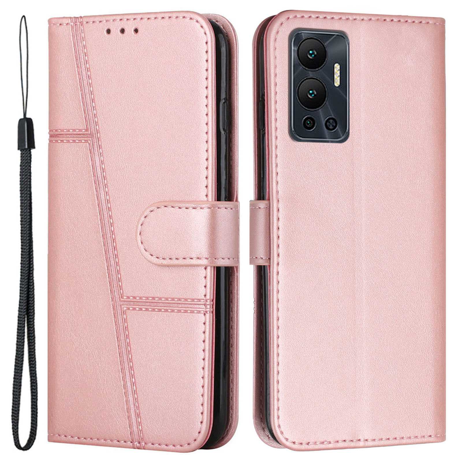 For Infinix Hot 12 4G Stand Wallet Stitching PU Leather Case Full Protection TPU Phone Cover with Strap