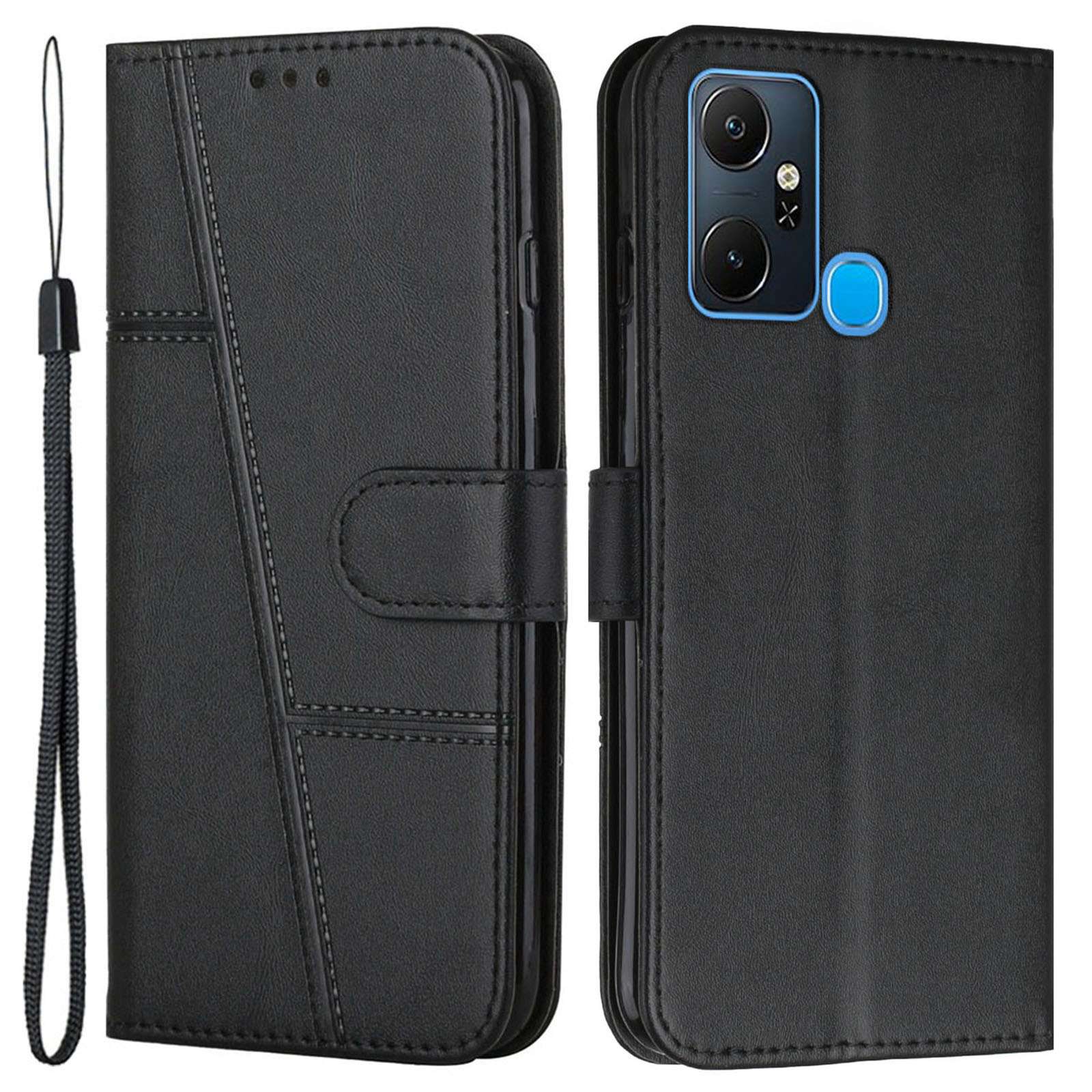 For Infinix Smart 6 Plus (India) 4G Stitching PU Leather Phone Cover Folio Flip Stand Wallet Magnetic Clasp Case with Strap