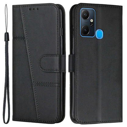 For Infinix Smart 6 Plus (India) 4G Stitching PU Leather Phone Cover Folio Flip Stand Wallet Magnetic Clasp Case with Strap