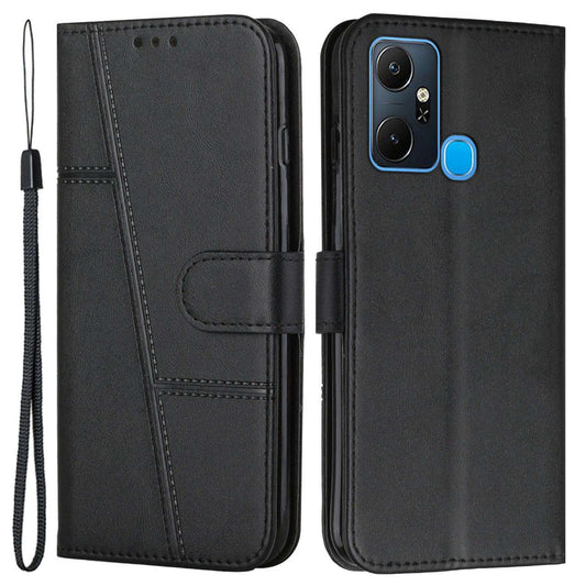 For Infinix Smart 6 Plus (India) 4G Stitching PU Leather Phone Cover Folio Flip Stand Wallet Magnetic Clasp Case with Strap