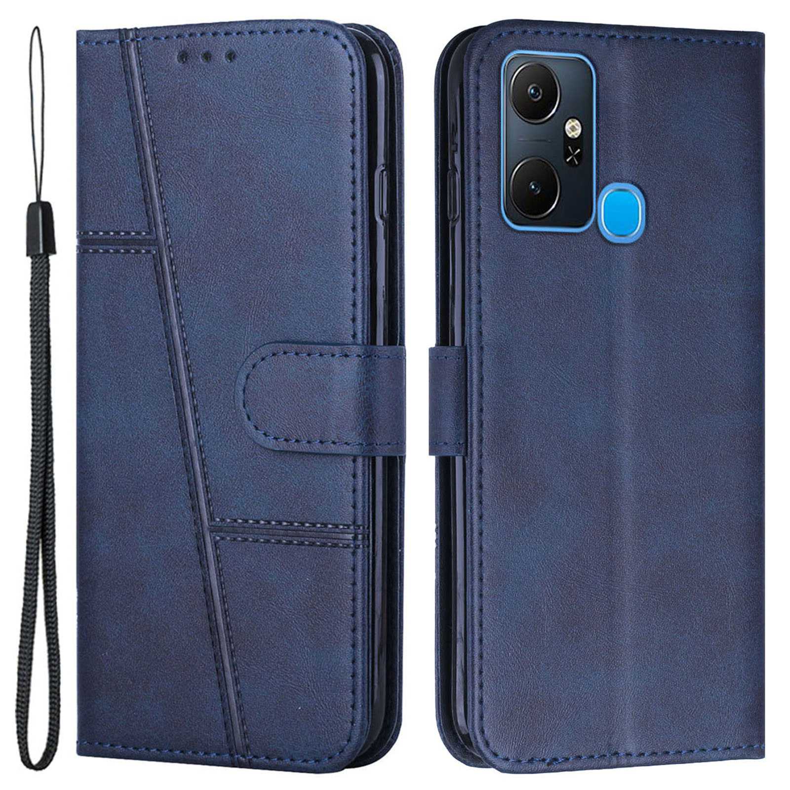 For Infinix Smart 6 Plus (India) 4G Stitching PU Leather Phone Cover Folio Flip Stand Wallet Magnetic Clasp Case with Strap