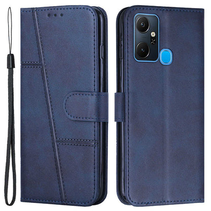 For Infinix Smart 6 Plus (India) 4G Stitching PU Leather Phone Cover Folio Flip Stand Wallet Magnetic Clasp Case with Strap