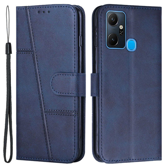 For Infinix Smart 6 Plus (India) 4G Stitching PU Leather Phone Cover Folio Flip Stand Wallet Magnetic Clasp Case with Strap