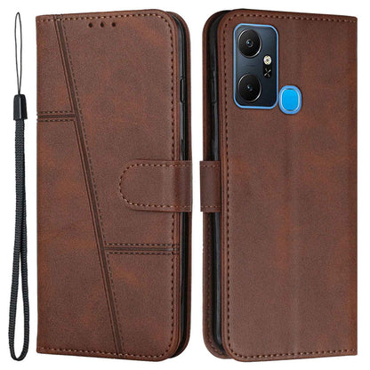 For Infinix Smart 6 Plus (India) 4G Stitching PU Leather Phone Cover Folio Flip Stand Wallet Magnetic Clasp Case with Strap