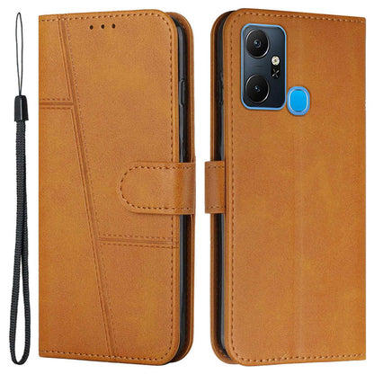For Infinix Smart 6 Plus (India) 4G Stitching PU Leather Phone Cover Folio Flip Stand Wallet Magnetic Clasp Case with Strap