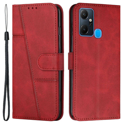 For Infinix Smart 6 Plus (India) 4G Stitching PU Leather Phone Cover Folio Flip Stand Wallet Magnetic Clasp Case with Strap