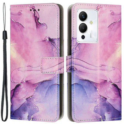 For Infinix Note 12 5G / Note 12 Pro 5G PU Leather Mobile Phone Foldable Stand Wallet Case Magnetic Clasp Marble Pattern Printing Cover with Strap