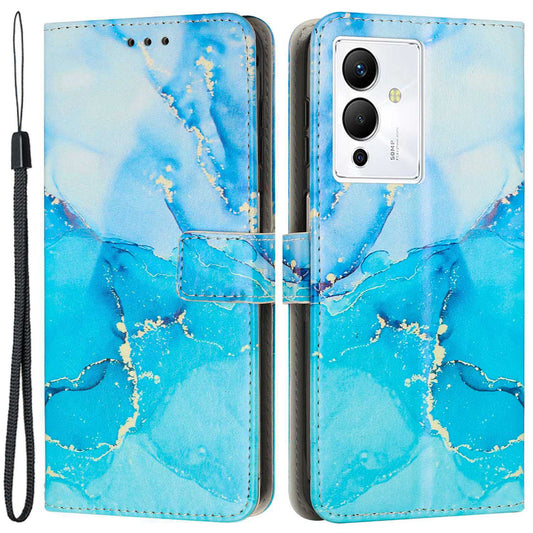 For Infinix Note 12 5G / Note 12 Pro 5G PU Leather Mobile Phone Foldable Stand Wallet Case Magnetic Clasp Marble Pattern Printing Cover with Strap