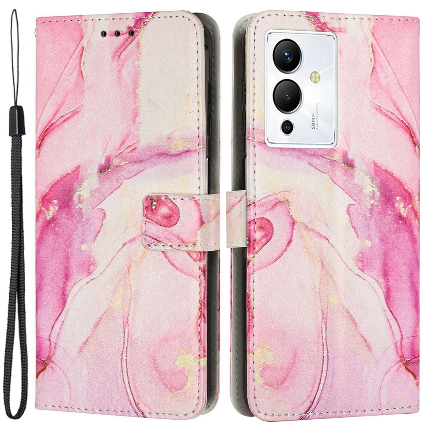 For Infinix Note 12 5G / Note 12 Pro 5G PU Leather Mobile Phone Foldable Stand Wallet Case Magnetic Clasp Marble Pattern Printing Cover with Strap