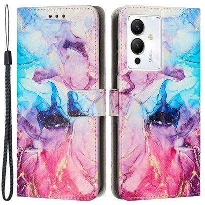 For Infinix Note 12 5G / Note 12 Pro 5G PU Leather Mobile Phone Foldable Stand Wallet Case Magnetic Clasp Marble Pattern Printing Cover with Strap