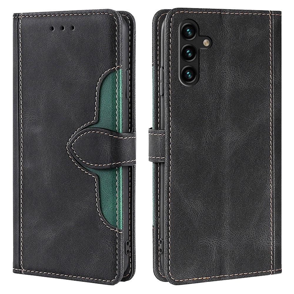 For Samsung Galaxy A04s 4G (164.7 x 76.7 x 9.1 mm) Anti-drop Skin-touch PU Leather Case Straw Hat Pattern Stand Phone Wallet Cover