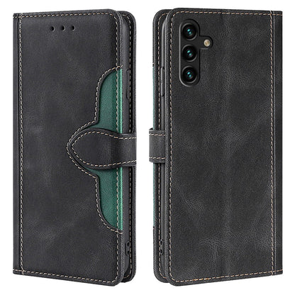 For Samsung Galaxy A04s 4G (164.7 x 76.7 x 9.1 mm) Anti-drop Skin-touch PU Leather Case Straw Hat Pattern Stand Phone Wallet Cover