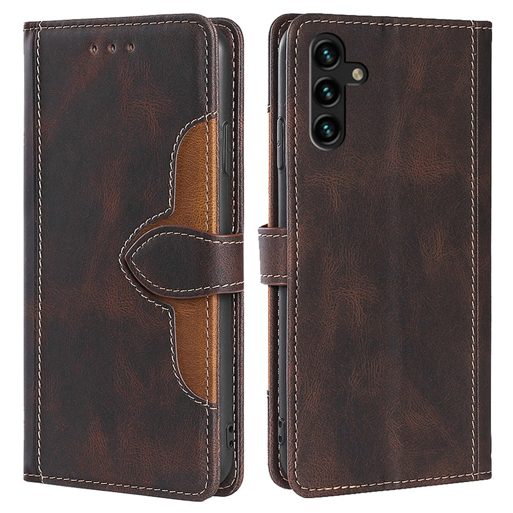 For Samsung Galaxy A04s 4G (164.7 x 76.7 x 9.1 mm) Anti-drop Skin-touch PU Leather Case Straw Hat Pattern Stand Phone Wallet Cover