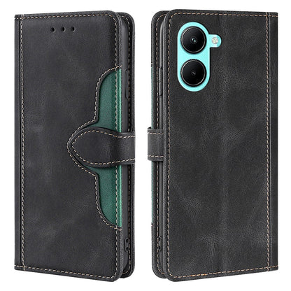 Protective Case for Realme C33 4G, Skin-touch PU Leather Straw Hat Pattern Stand Phone Wallet Cover
